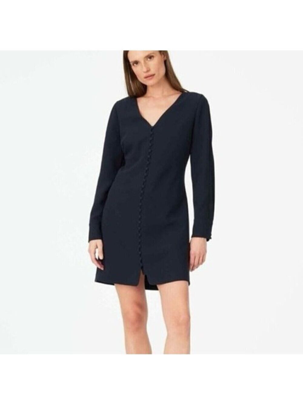 Club Monaco Mymie Dress Blue Long Sleeves V-Neck Button Front Mini Designer 4